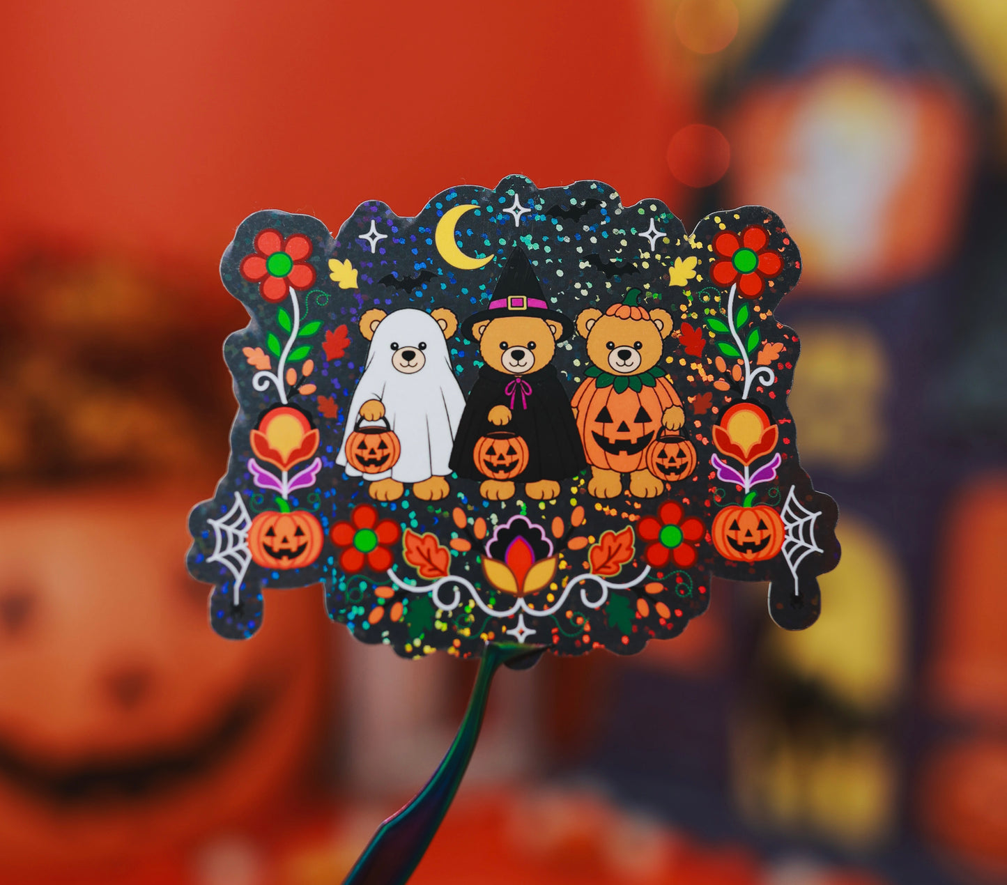 Trick or Treat Teddy Bears Sticker - Black