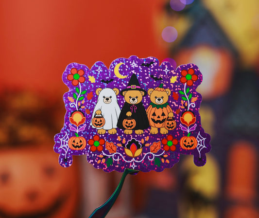 Trick or Treat Teddy Bears Sticker - Purple
