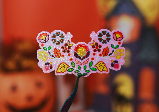 Fall Floral Sticker - Pink Glitter