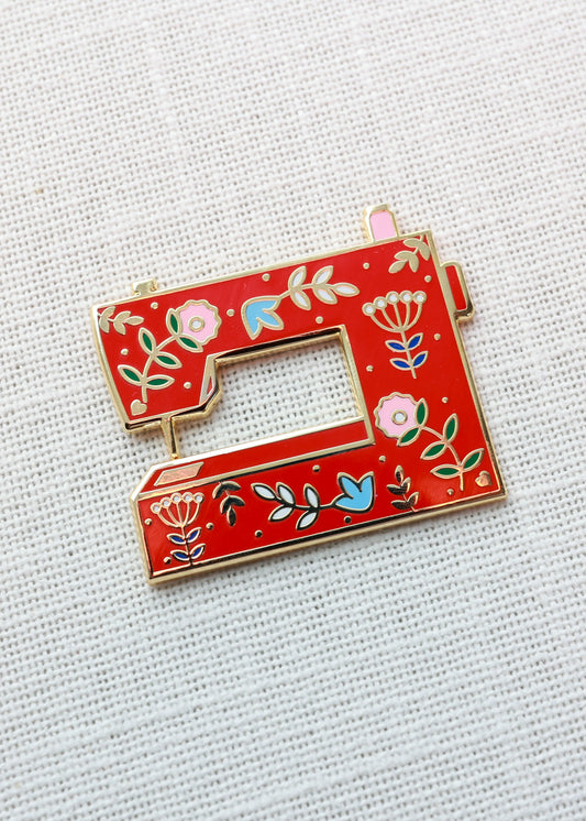 Sewing Machine Enamel Pin - Red