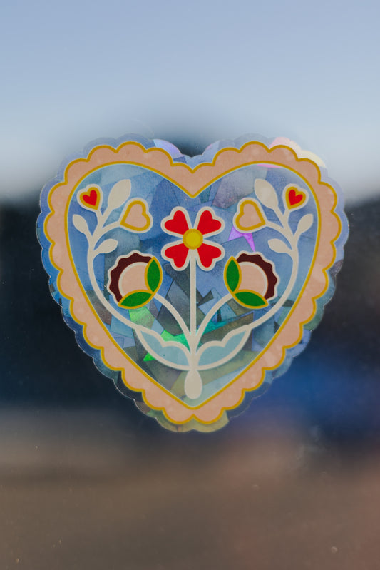 Heart Floral Suncatcher Sticker