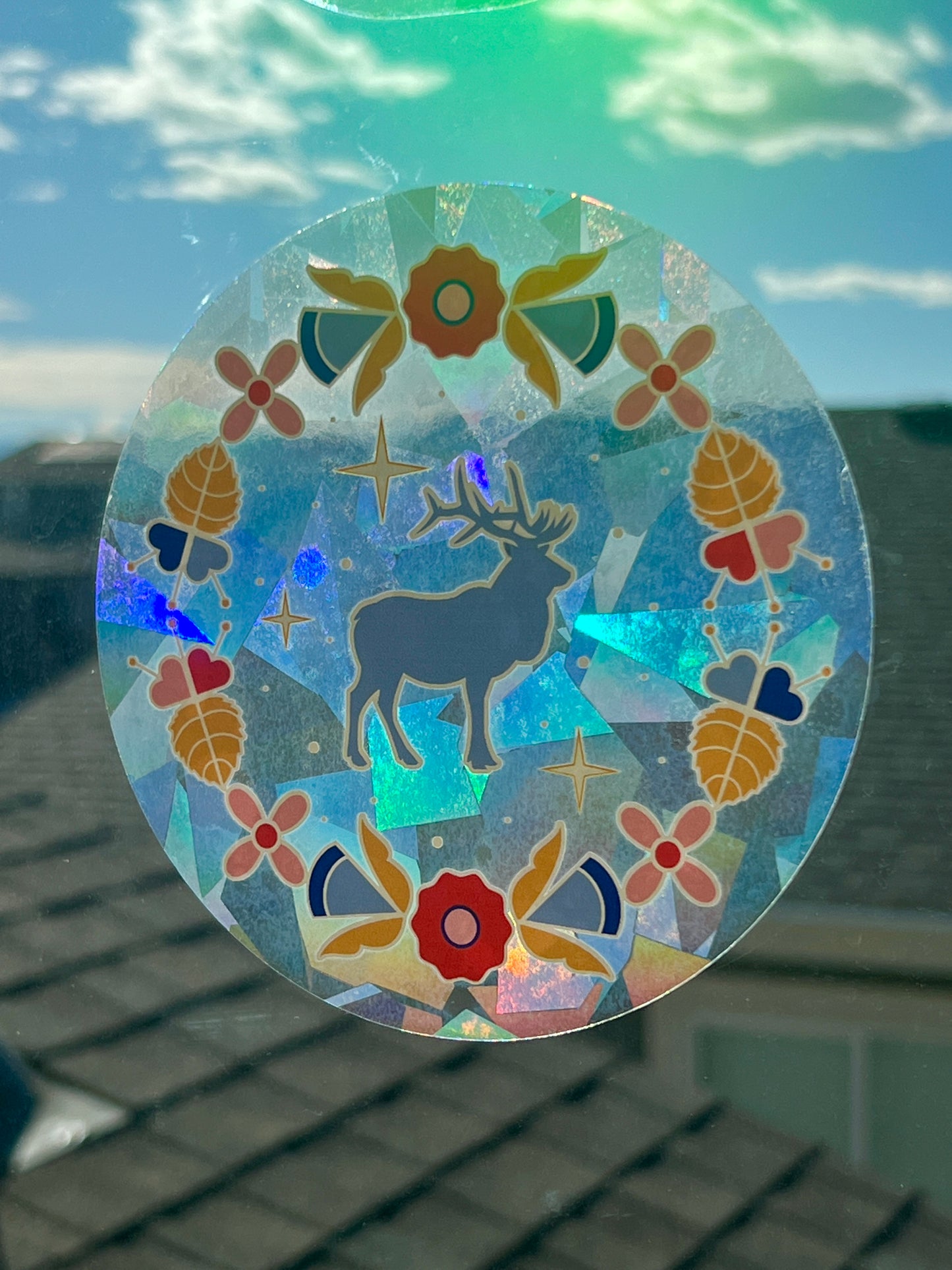 Elk Floral Suncatcher Sticker